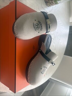 Hermes Carlotta Canvas Studded Mules